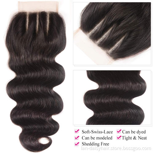 Lan-Daisy Vietnam Hair Body Wave Lace Closure  Free /Middle/ Three Part Transparent Lace Remy Human Hair Closure  4 by 4 Closure